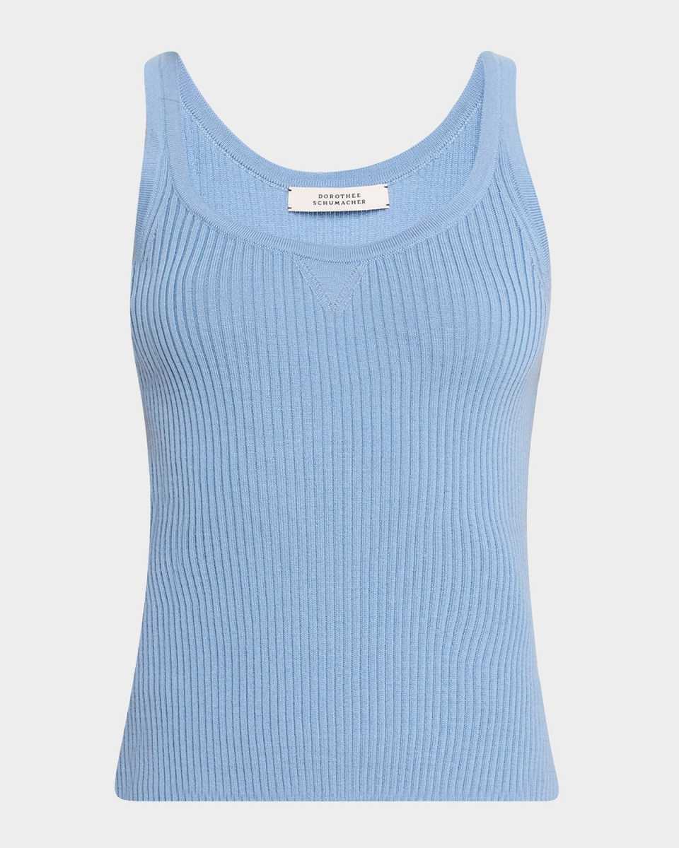 Embellished Merino Ribbed Scoop-Neck Top